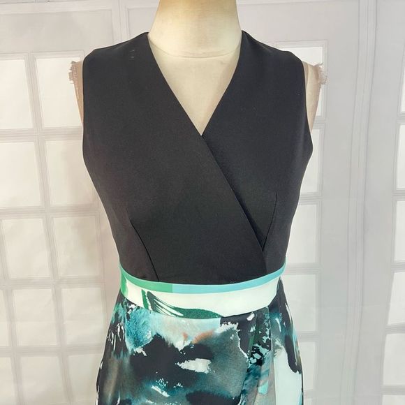 Closet Women's Sleeveless Black Top Wrap Skirt Scuba Feel Pencil Dress Size 6 - Picture 2 of 11